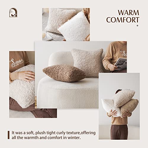 Image of Foindtower 2 Pieces 20x20 Inch White, Faux Fur Throw Pillow Cover Accent Sherpa Pillow Fuzzy Soft Pillowcases Sheepskin Decorative Fleece Cushion Case for Bed Couch Living Room