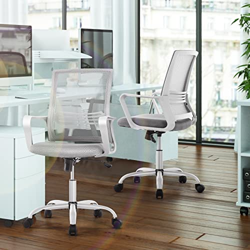 Home Office Chair, Ergonomic Computer Executive Task Desk Mesh Mid High Back With Lumbar Support, Armrest, Rocking Swivel Tilt Function, Wheels, Sponge Seat Cushions For Adult #TOP1