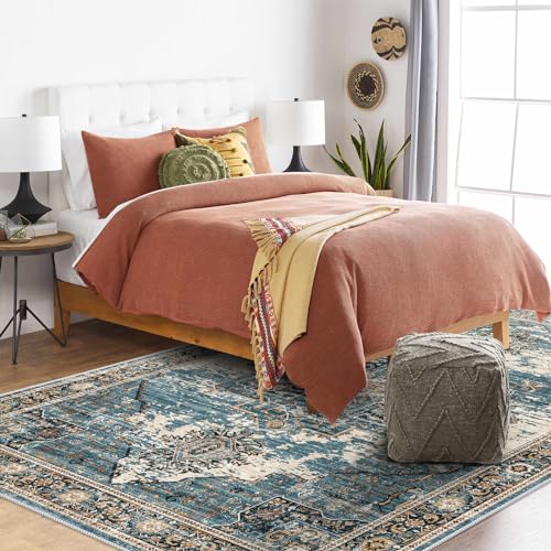 RUUGME Washable 5x7 Area Rugs - Large Rugs for Living Room Stain Resistant Carpet Vintage Rugs for Bedroom with Non Slip Backing Home Decor Floor Decoration Mat (5x7 Blue)