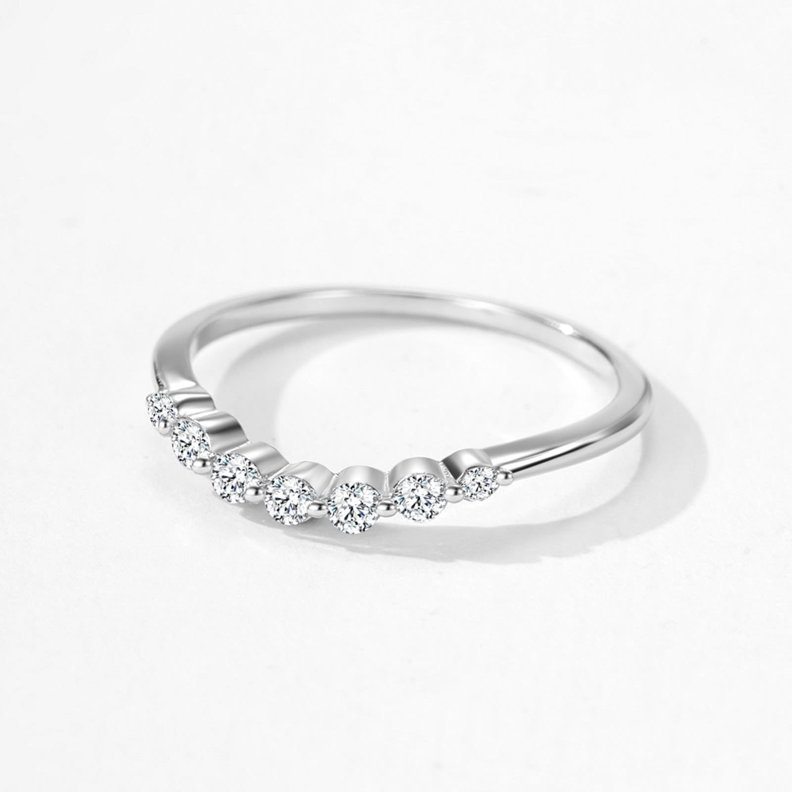 KnSam Anillo de la amistad de oro blanco Au 375/585/750, anillo de boda apilable clásico onda con diamante, alianzas de boda de 9 K/14 K/18 K, oro blanco, talla 47-65