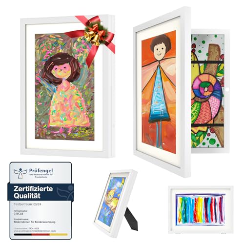 Ciscle Bilderrahmen Kinderzeichnungen 2 Stück A4 Befüllba Kunstfotorahmen Kinder Frontöffnung Kunstwerke Ideal für Kunstprojekte Schule Zuhause (Weiß)
