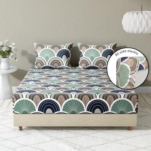 Image of Wakefit Cotton Fitted Bedsheet | 200 TC Elastic Fitted Sheet, Queen Bed Bedsheet Checkered With 2 Pillow Covers | Ursela - 75X60 Inches,Assorted