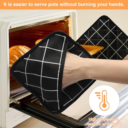 KQDRAVINE Hitzebeständige Topflappen Set, 18 x 18 cm, 6 Stück, Waschbar, Küche Backhandschuhe, Schwarz und Grau