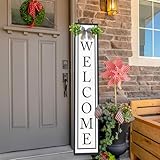 Aurapeak Welcome Sign for Front Porch Door Standing, Outdoor Large Wooden Home Rustic Farmhouse Yard Vertical Hanging Modern Entryway Plaques Outside Decorations (45'X9'Black)