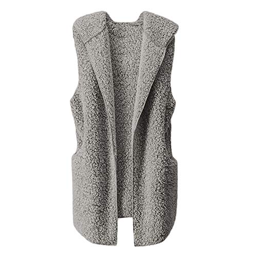 haoricu Womens Puffer Vest Winter Warm Plush Hoodie Outwear Casual Coat Faux Fur Tank Holiday Casual Gown Gray