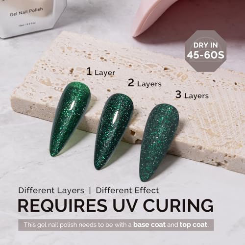Image of MelodySusie Green Glitter Gel Nail Polish,0.5fl oz Nails Soak Off UV LED Christmas Green Sparkle Glitter Gel Polish Gift for Women Nail Art Manicure Salon DIY Nail Design Decoration at Home-A2311