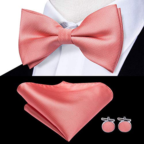 Image of Hi-Tie Bow Ties for Men Pre-Tied Pocket Square with Cufflinks Mens Bowtie Sets for Wedding Formal Party