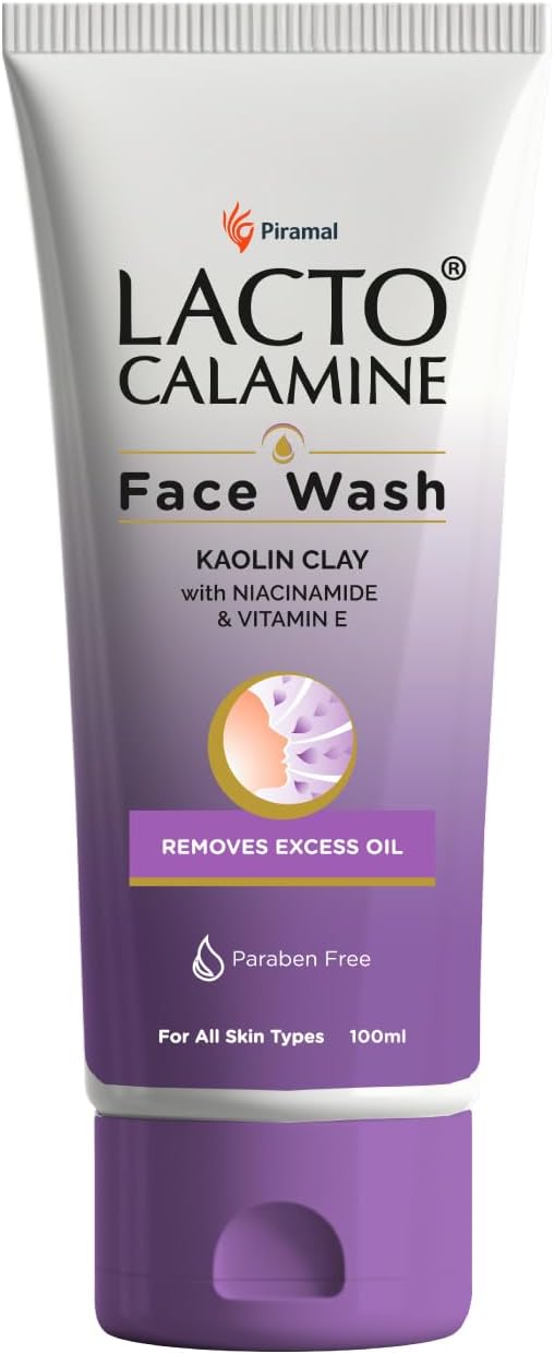 Lacto Calamine Face Wash For Oily Skin |100ml | Kaolin Clay, Niacinamide & Vitamin E | Facewash Reduces Excess Oil, Controls Pimples, Blackheads & Whiteheads | Face wash For Women & Men