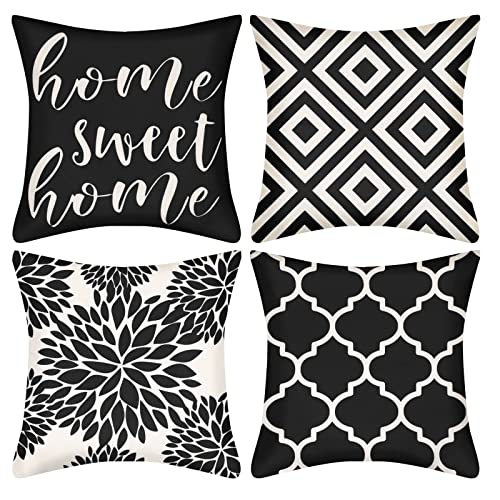 Kissenbezüge Geometrische Schwarz Streifen 45x45 cm Zierkissenbezüge Modern Leinen Dekorative Kissenhülle für Sofa Schlafzimmer Wohnzimmer Auto Zuhause Dekoration 4er Set Cover