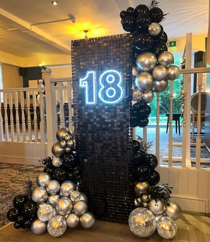Image of Shimmer Wall Backdrop Black Square Sequin Wall Panel Backdrop Decor for Wedding, Anniversary, Birthday, Party, 12 Panels