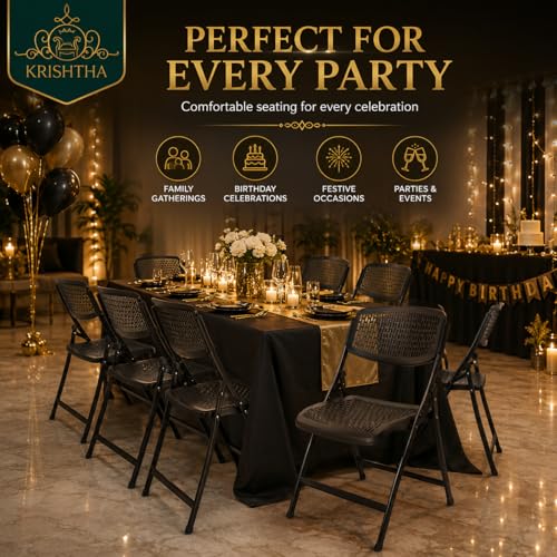 Image of Folding Metal Chair with Nylon Seat and Backrest for Home /Kitchen /Study Chair and Restaurant /Outdoor Chair (Black)