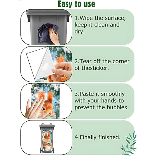 Image of 2 PC Trash Can Sticker 14.57 x 32.28 Inch Cute Otter and Squirrel Christmas Design Vinyl Sticker with Santa Hat Pinecone Gift and Snowflake Pattern for Outdoor Garbage Bin Yard Decor