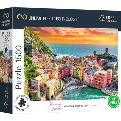 Trefl-1500 Piezas, Cartón Más Grueso, Bio, EKO, Italia, Puesta De Sol, Entretenimiento para Adultos Y Niños Mayores De 12 Años, Color uft puzzle romantic sunset: vernazza, liguria, italy, 1500 (26196)