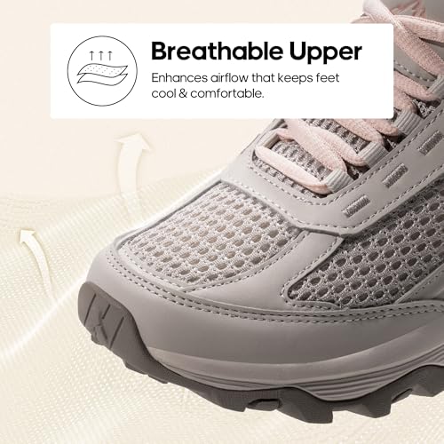 NORTIV 8 Women's Hiking Shoes Lightweight Breathable Mesh Walking Sneakers Outdoor Work Shoes,Size 5.5,Khaki,SNHS243W