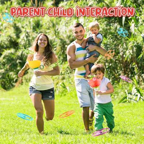 Outdoor Spielzeug Kinder Ab 4 5 6 7 8, Gartenspielzeug FüR Kinder Ab 4-8 Jahre, 2 Packs & 24 Discs Fliegende Untertasse Launcher,Propeller Spielzeug für 3 4 5 6 Jahren