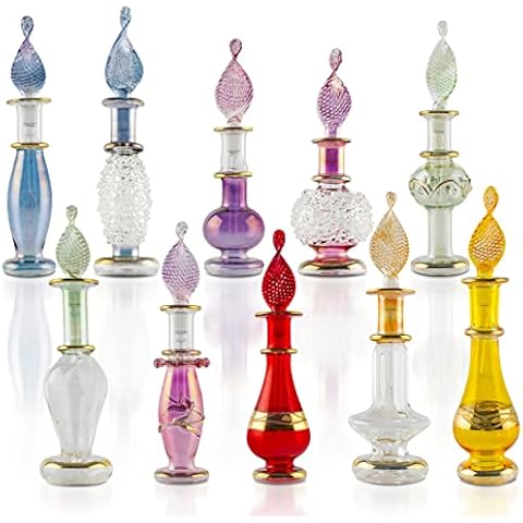 CraftsOfEgypt Genie Blown Glass Miniature Perfume Bottles for Perfumes & Essential Oils, Set of 5 Decorative Vials, Each 2" High (5cm), Assorted Colors Cover
