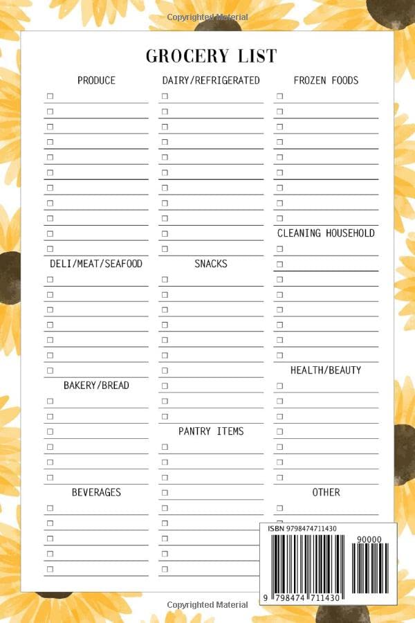 Grocery List With Categories: Organized by Category Section Making It Easy to Jot Items Down as Well as Find Them 11 Essential Categories Small Size Cute Gift for Sunflower Lover image 3