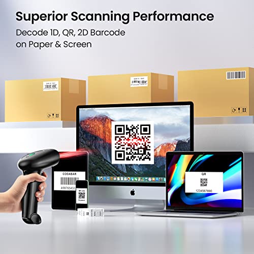 Barcode Scanner with Stand, Bluetooth and Wireless Barcode Scanner, Inventory 2D 1D QR Code Scanners for Computer POS, Handheld CMOS Image Bar Code Reader for Warehouse Library Supermarket - Image 4