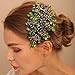 BERYUAN Green Crystal Rhinestone Hair Comb, Handmade Fashion Jewelry Hair Accessory for Women and Girls, Teardrop Rhinestone Headband with Green Beads, Size 15*10CM, Ideal for Wedding and Parties