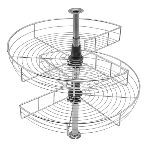 24inch Kidney Chrome, 2-Shelf Lazy Susan Kitchen Base Cabinet Corner Organizer Rack, 360° Rotating Storage Shelf Rack, Adjustable Height, for Kitchen Cabinet Blind Corner Storage, Silver