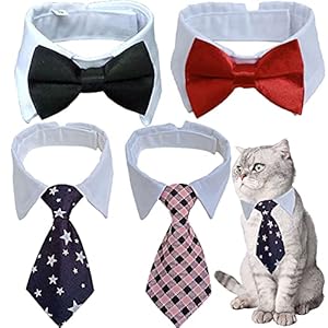 4 Pieces Pets Dog Cat Bowtie Pet Costume Adjustable Formal Necktie Collar for Cats Small Dogs Puppy Grooming Accessories Pink/Black