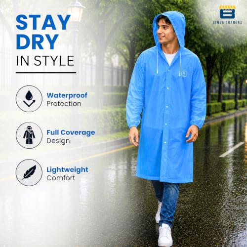 Image of Reusable EVA Hooded Raincoat| Transparent Waterproof Rain Wear for Men & Women | Elastic Full Sleeves | Front Button Design | Knee Length Free size