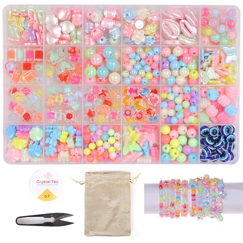 Image of ambitieux DIY Bracelet Making Kit - 24 Colorful Beads, 10m Elastic Thread, Jute Bag, and Cutter - Gift for Girls Birthdays (Double Beads Multicolor 3)