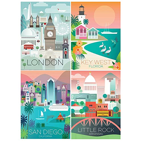 DCIDBEI British Landscapes Diamond Art 4 Pack 40x50cm Diamond Picture Art Landscape Abstract Diamond Painting Painting by Numbers Diamond Painting Scenery London Florida California Arkansas Abstract