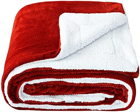 SOCHOW Waffle Sherpa Fleece Throw Blanket, Super Soft Fuzzy Warm, Lightweight Fluffy Reversible Plush Blanket for Bed Sofa Couch, 127cm×150cm Orange