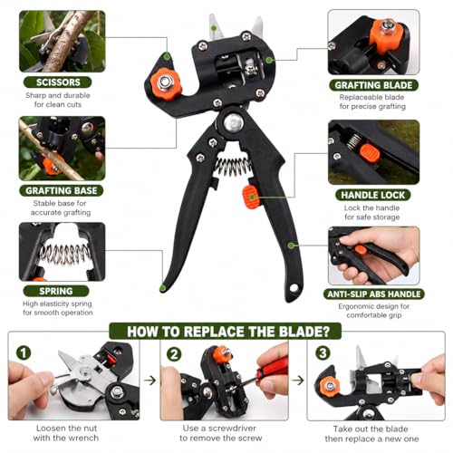 Image of Bypass Pruning Shears, Stainless Steel Blade, Yellow Handle, Garden Pruner with Safety Lock (1, GARDEN GRAFTING TOOL)