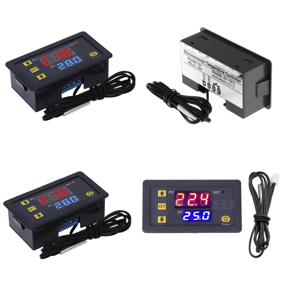 Azonee Digital LED Temperature Controller Module, 2 Pcs Precise Programmable Thermostat Switch with Waterproof Probe, for Heating Cooling, Temperature -50℃ to 120℃ (12V, 10A, 120W Capacity)