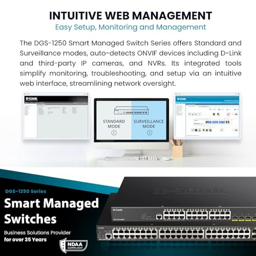 Image of D-Link 28-Port Gigabit Smart Managed Switch | 24 Gigabit Ports + 4 10G SFP+ Ports| L2+ /L3 Lite |VLANs |Web Managed |Surveillance Mode | Rackmount | NDAA Compliant (DGS-1250-28X-6KV)