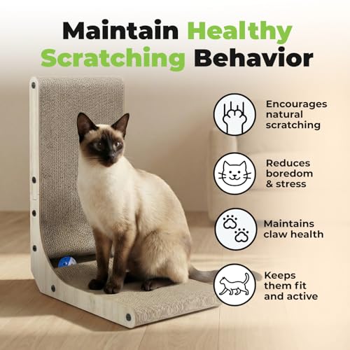 Image of Best Pet Supplies Catify Cat Scratcher, Fun Interactive Scratchers, Posts, Poles, Claw Safe, Furniture Saver Indoor Play Support Natural Cat Behaviors Heavy Duty - L-Shape - H: 26 inch