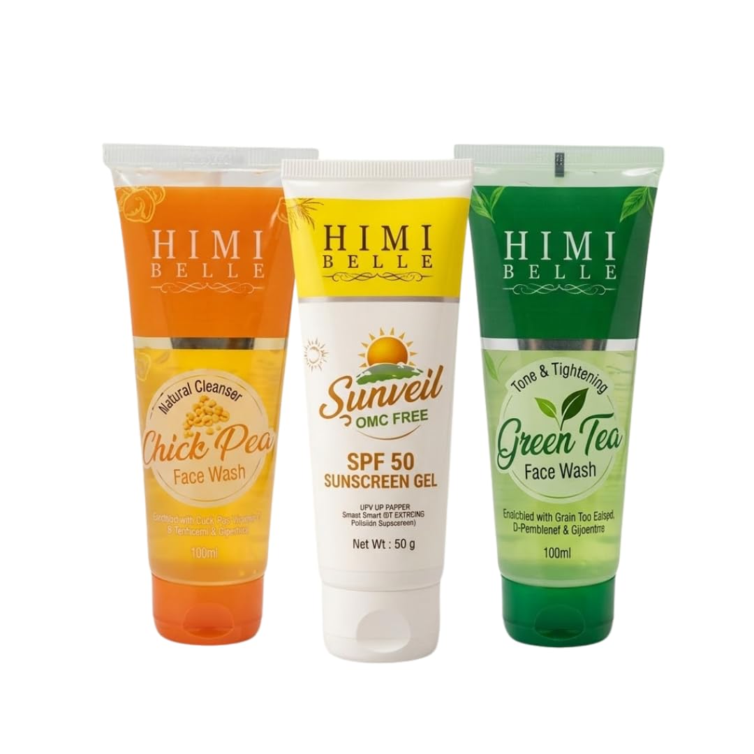 Sun Shield and Detox Trio | Green Tea and Chickpea Face Wash Set | Spf 50 Sunscreen Gel | Complete Skincare Regimen for Daily Uv Protection and Pore Cleansing-image-18