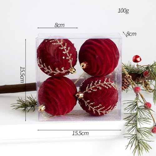Christmas Tree Ornaments Velvet Balls Shatterproof Decorations Xmas Baubles Party Holiday Wedding Dark Red (8CM A) - Image 2