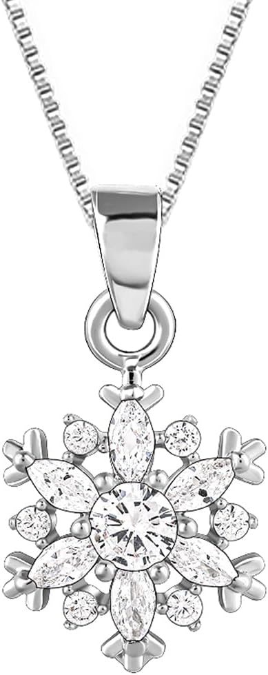925 Silver Snowflake Necklace (Box Chain) | Gifts for Women & Girls | Authentic with Certificate & 6 Months Warranty