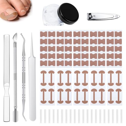 Eingewachsene Zehennägel Set, 120 Stück Zehennagel Korrektur Set mit Zehennagelkorrektur Patch, C-förmige Zehennagel Pads & Edelstahl Fußpflege Werkzeugset