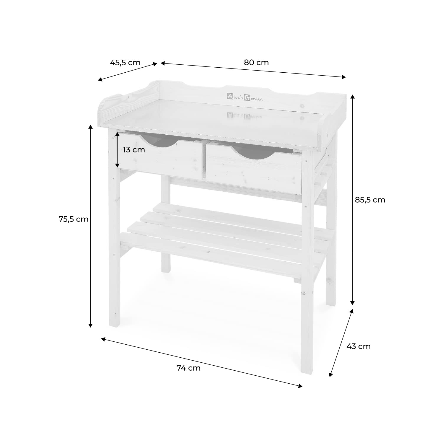 Alice's Garden Table de rempotage Petunia 2 tiroirs établi extérieur Bois