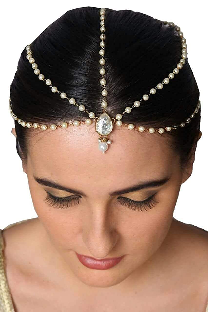 JN HANDICRAFT Traditional Gold Pearl Stone Chain MangTikka Stylish Hair Jewellery Set for Women Girls(Design-6) (B09FTFMSHK) Amazon Price History, Amazon Price Tracker