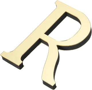 3D Acryl Spiegel Hausnummern Gold Selbstklebend Adressschilder Aufkleber 26 Buchstaben Aufkleber Wandkunst, für Briefkasten Büro Wohnung Haus Tür Außenwand Garten Hof Straße(R,20cm/8in)