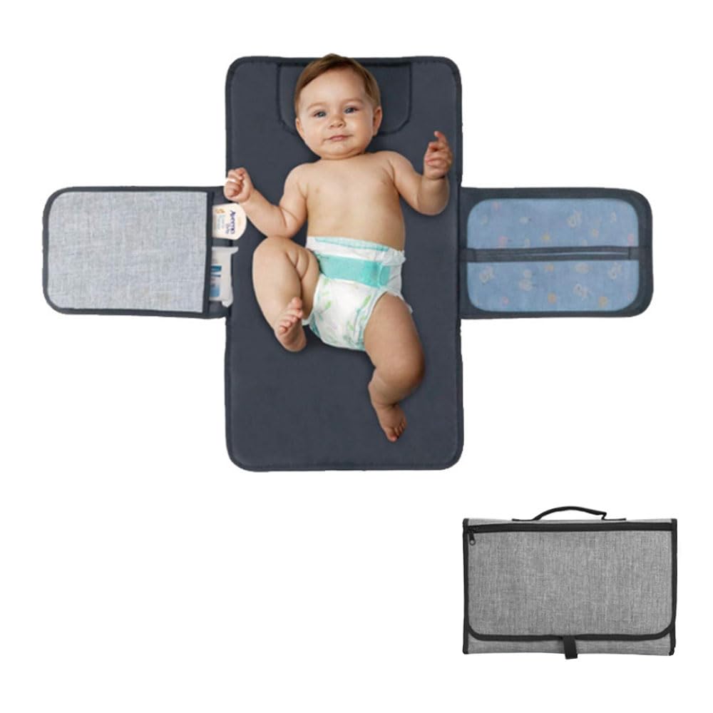 Oaygat Portable Baby Changing Mat Nappy Changing Mat Foldable Travel Changing Mat with Storage Pockets Waterproof Portable Travel Pad Station Portable Multipurpose Diaper Changing Pad for Baby Newborn