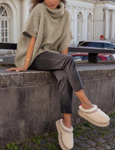 Image of Ynhonra Womens Turtleneck Sweater Oversized Chunky Batwing Sleeve Short Tops | Dolman Pullover