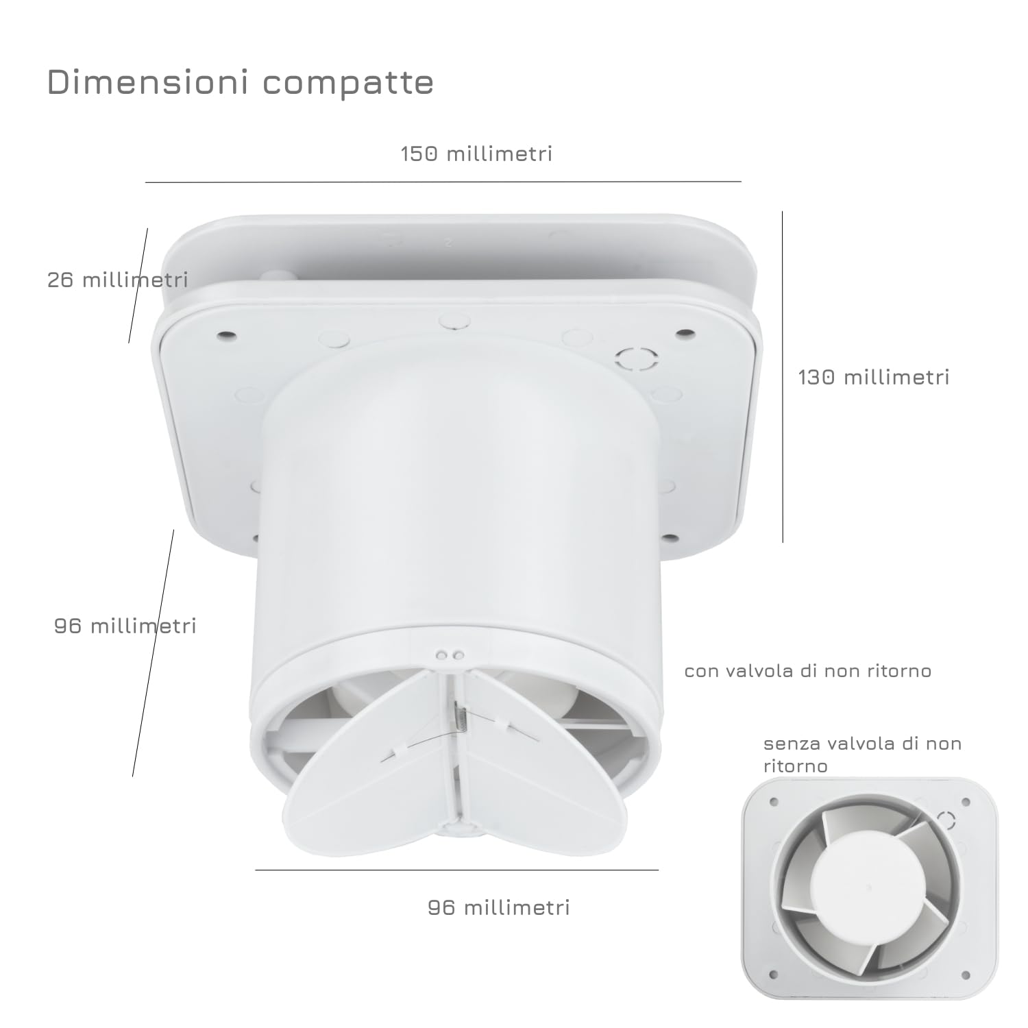 Turbionaire TREND 100TWM Aspiratore Bagno, 100mm, Temporizzatore, Valvola di non ritorno, Silenzioso, IPX4, Per Combattere Muffa e Umidità, Bianco, Garanzzia 5 anni
