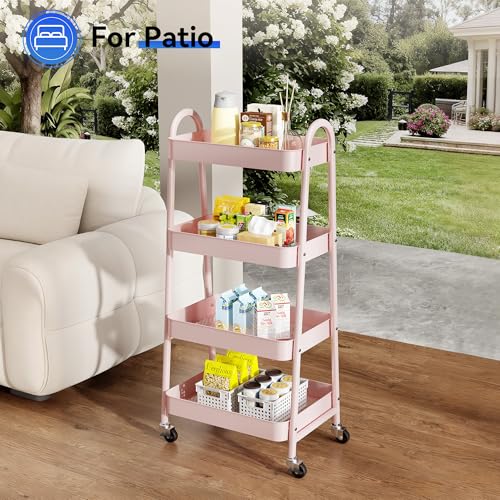 NEWBULIG-4-Tier-Metal-Rolling-Storage-Utility-Cart-with-Lockable-Wheels-Mobile-Organizer-Shelf-Space-Saving-Freestanding-Bathroom-Living-Room-Slim-Narrow-Corner-Spaces-Pink