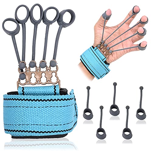 ODDISH; way to fitness Finger Exerciser Finger Stretcher Finger Resistance Band Guitar Strength Trainer Reverse Grip Strengthener Climbing Exercise Equipment Finger Extensor for Wrist Hand (BLUE)