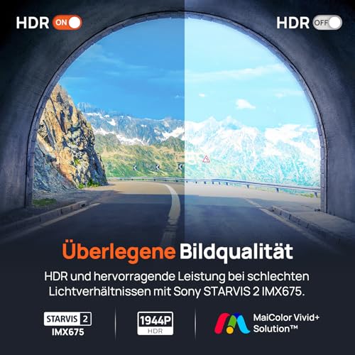 70mai Dashcam Auto Vorne Hinten A510, 2.7K 1944P+1080P Dash Cam STARVIS 2 Dual HDR Nachtsicht...