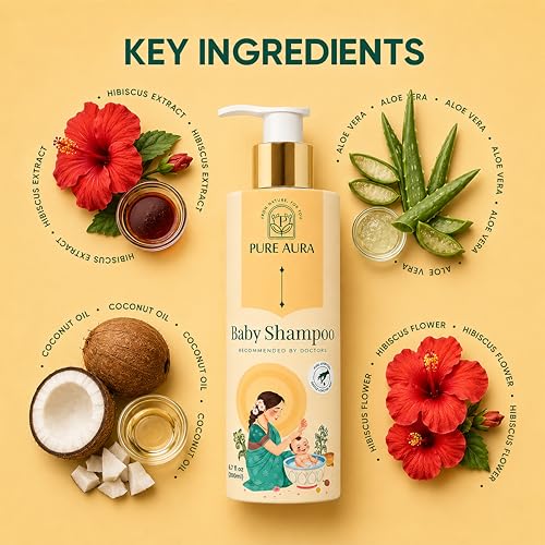 Image of Pure Aura Baby Shampoo (Pack of 2, 200ml) - Ayurvedic, Paraben-Free, Gentle on baby's scalp & hair, safe for newborns & kids, trusted by doctors.