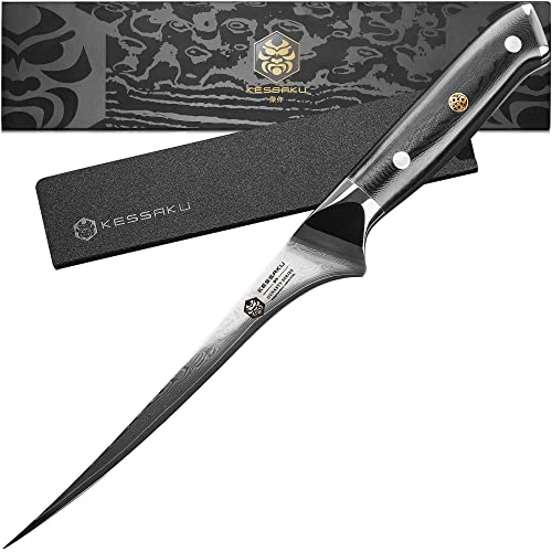 KESSAKU Fillet Knife - 7 inch - Damascus Dynasty Series - Flexible - Razor Sharp - Forged Japanese AUS-10V HC Stainless Steel - Boning, Trimming, Skinning - G10 Garolite Handle with Blade Guard KESSAKU Fillet Knife - 7 inch - Damascus Dynasty Series - Flexible - Razor Sharp - Forged Japanese AUS-10V HC Stainless Steel - Boning, Trimming, Skinning - G10 Garolite Handle with Blade Guard