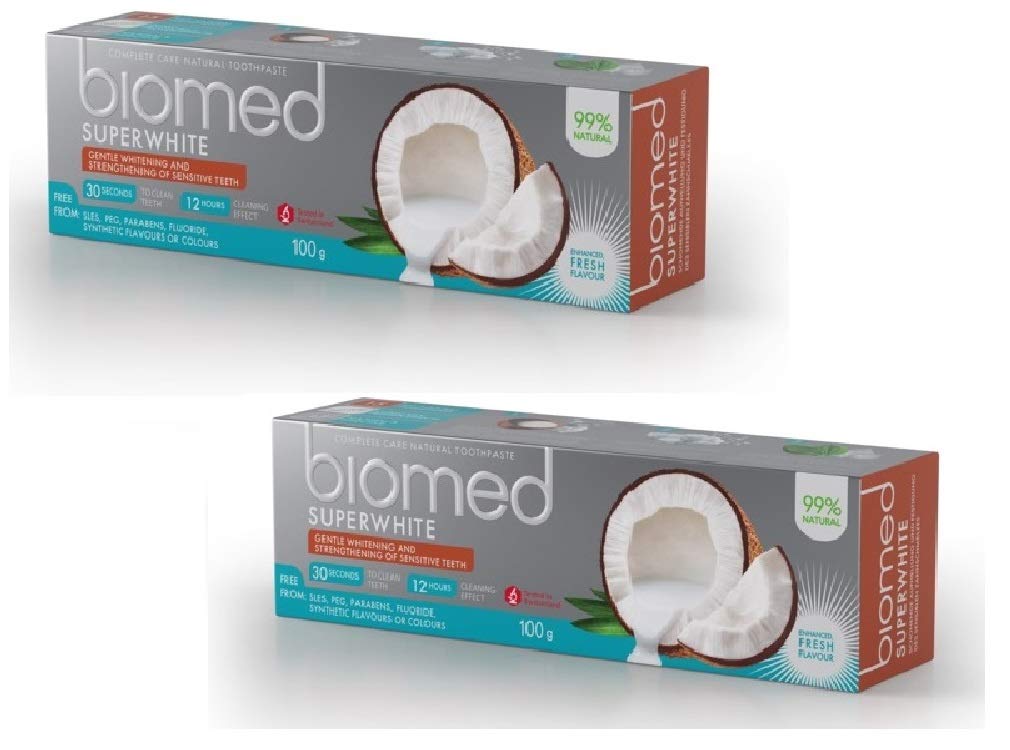 BIOMEDSuper White Fluoride-Free Coconut Oil Toothpaste, 99% Natural Ingredients, Economy Set 100 g x 2