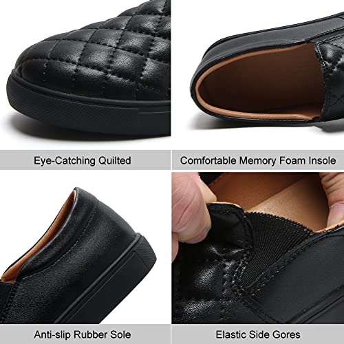 Image of VOCNTVY Loafers for Women Quilted Slip On Shoes Casual Fashion Sneakers | Non-Slip TPR Sole, Faux Leather Upper, Memory Foam Insole, Blister-Free Heel, All Day Walking Comfort for Daily Work Wear